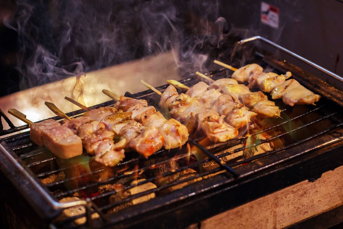 Gegrillte Fleischspieße auf dem Grill, ein häufiges Risiko für Hunde