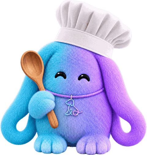 Soul, the Souldog mascot, with a chef's hat, wooden spoon and bowl